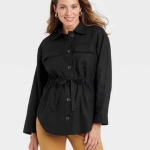 Linen Utility Jacket A New Day Black Button Front M